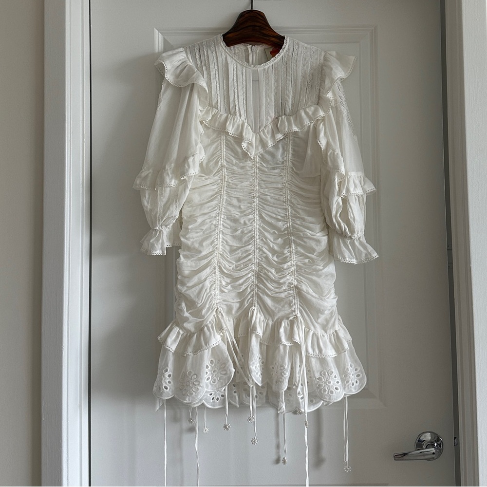 FARM Rio Cream Ruffled Eyelet Mini Dress - Picture 5 of 10